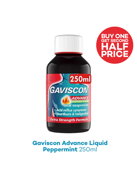 Gaviscon Advance Liquid bottle with promotional text on a white background