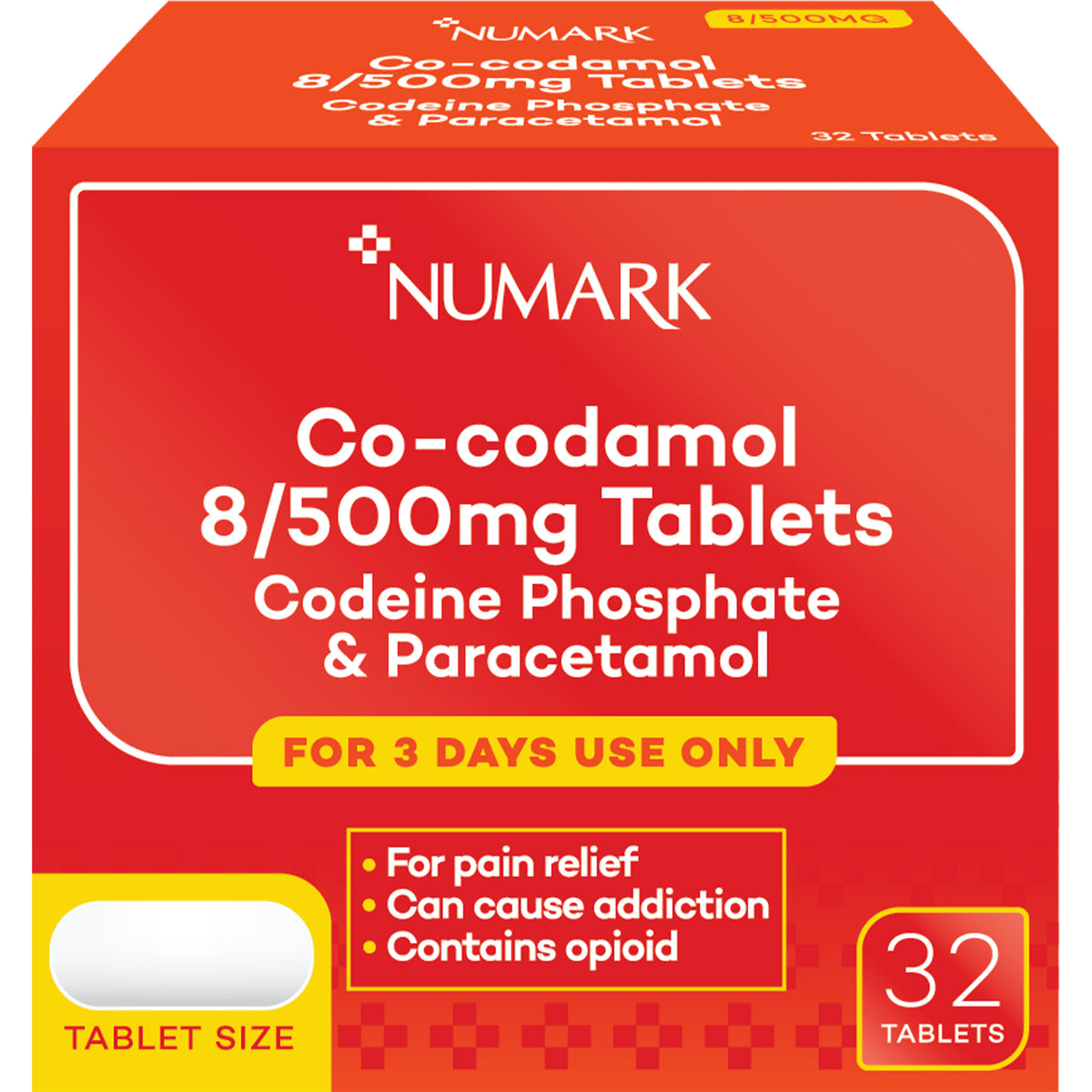 Numark Co-codamol 8mg/500mg Tablets (Caplet) - 32 Tablets | Pain Relief ...